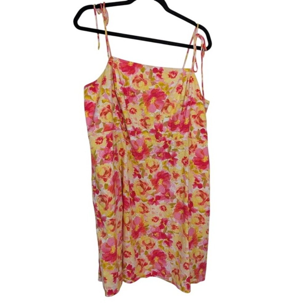 Old Navy Linen Smocked‎ Watercolor Floral Mini Dress Size 2X Boho Fairy Garden
